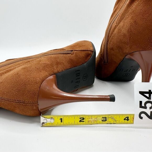 IDIFU Chestnut Brown Suede Side-zip Stiletto Ankle‎ Boot Sz 8 - Picture 12 of 12